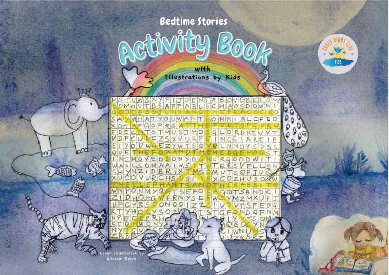 Front cover of Bedtime Stories Activity Book with illustrations by kids